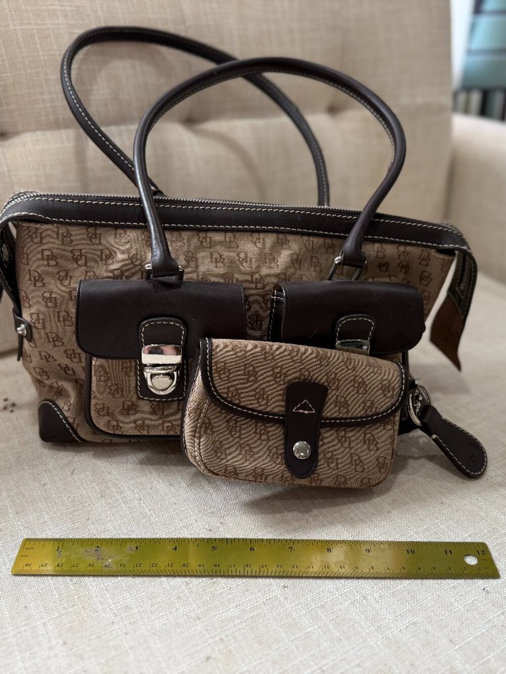 Dooney & Bourke Logo Print Signatuire Handbag with Matching Wristlet
